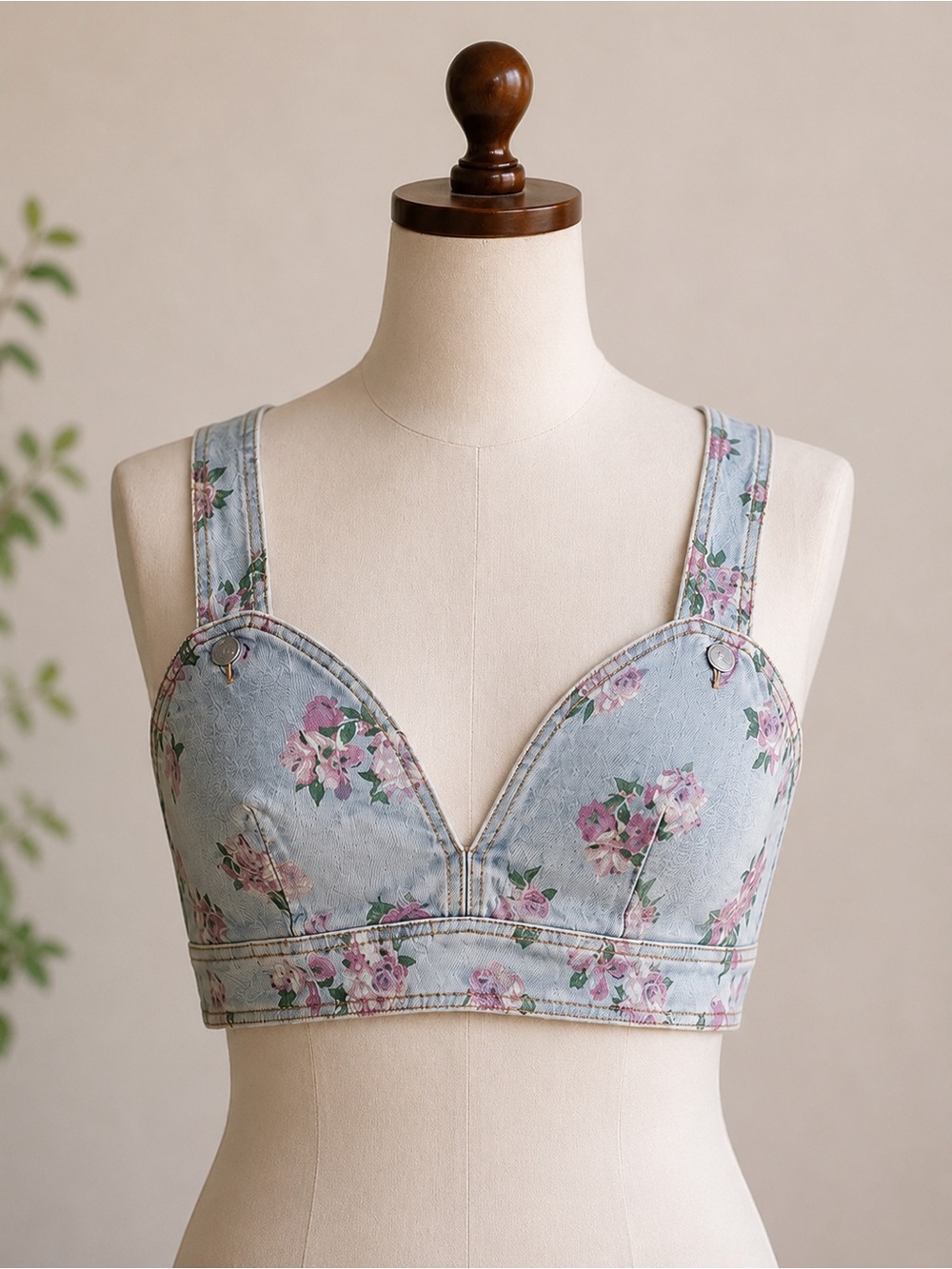 wild fable Light Blue Denim Floral crop top Bralette